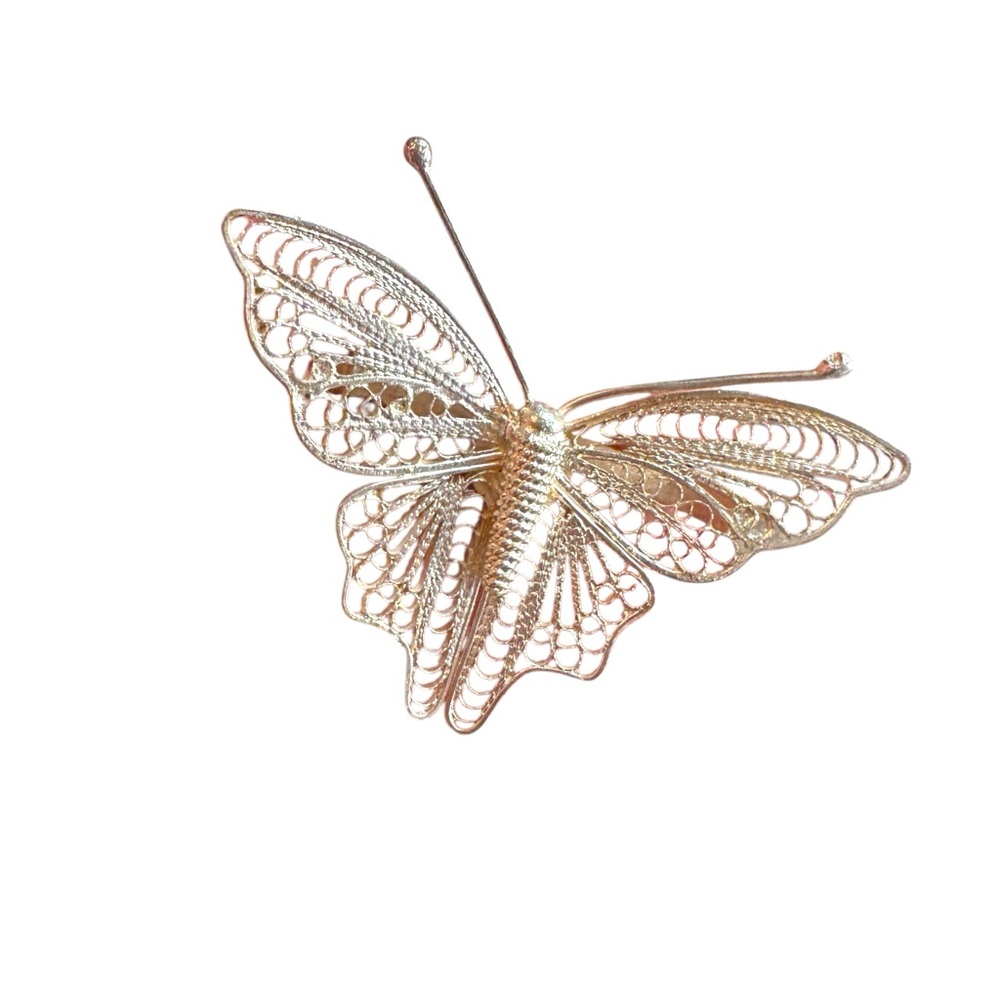 Elegant Silver Butterfly Brooch Vintage Mid-Century Sterling Silver Filigree